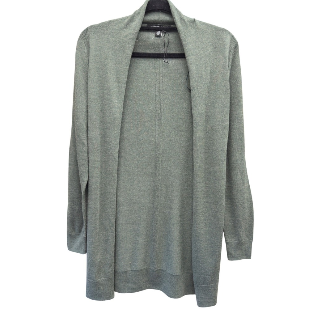 Saks Fifth Avenue Sage Green Merino Wool Blend Open Front Cardigan Small